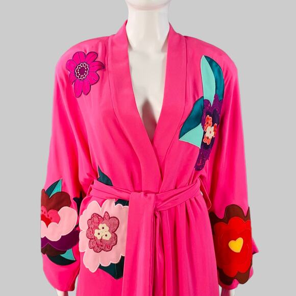 DOLCE & GABBANA Size 4 Pink Multi Color Silk Applique Belted Maxi Dress - Picture 2 of 13